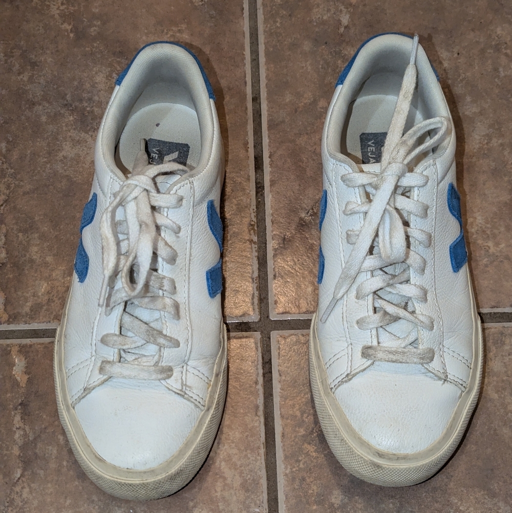 Veja White Sneakers with Blue Details Size 6